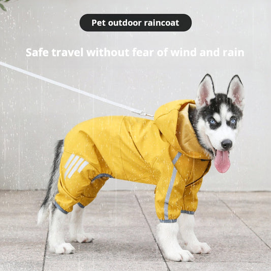 Dog Raincoat, Lightweight Jacket with Hood, Leash Hole, Reflective Strap