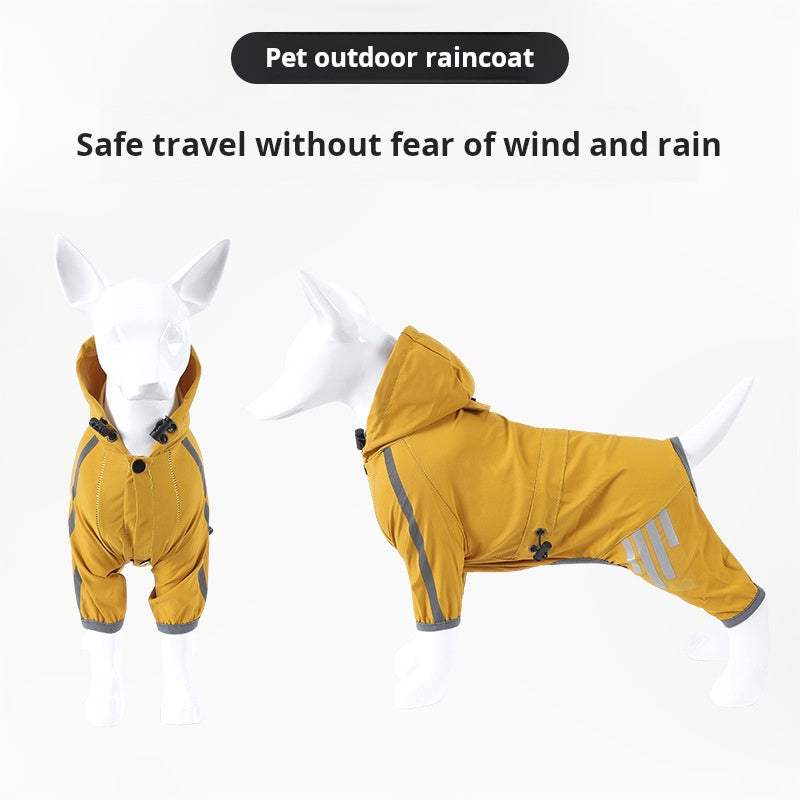 Dog Raincoat, Lightweight Jacket with Hood, Leash Hole, Reflective Strap