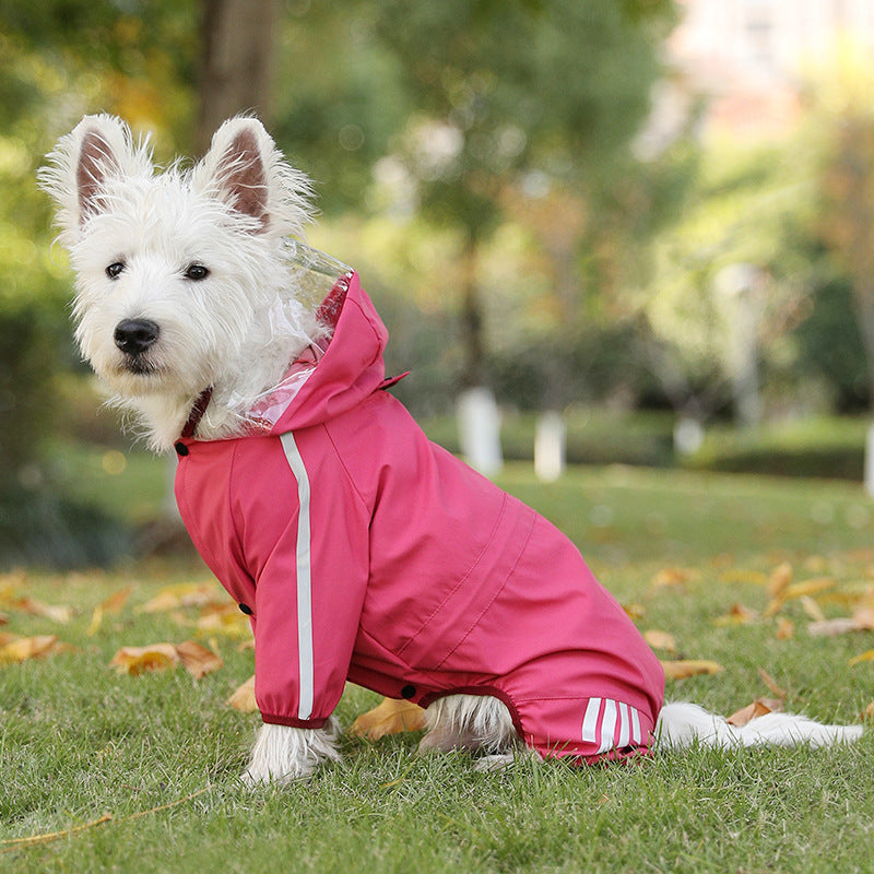 Dog Raincoat, Lightweight Jacket with Hood, Leash Hole, Reflective Strap