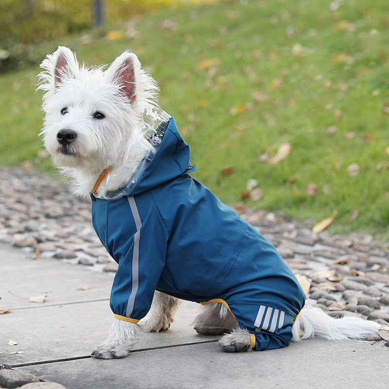 Dog Raincoat, Lightweight Jacket with Hood, Leash Hole, Reflective Strap