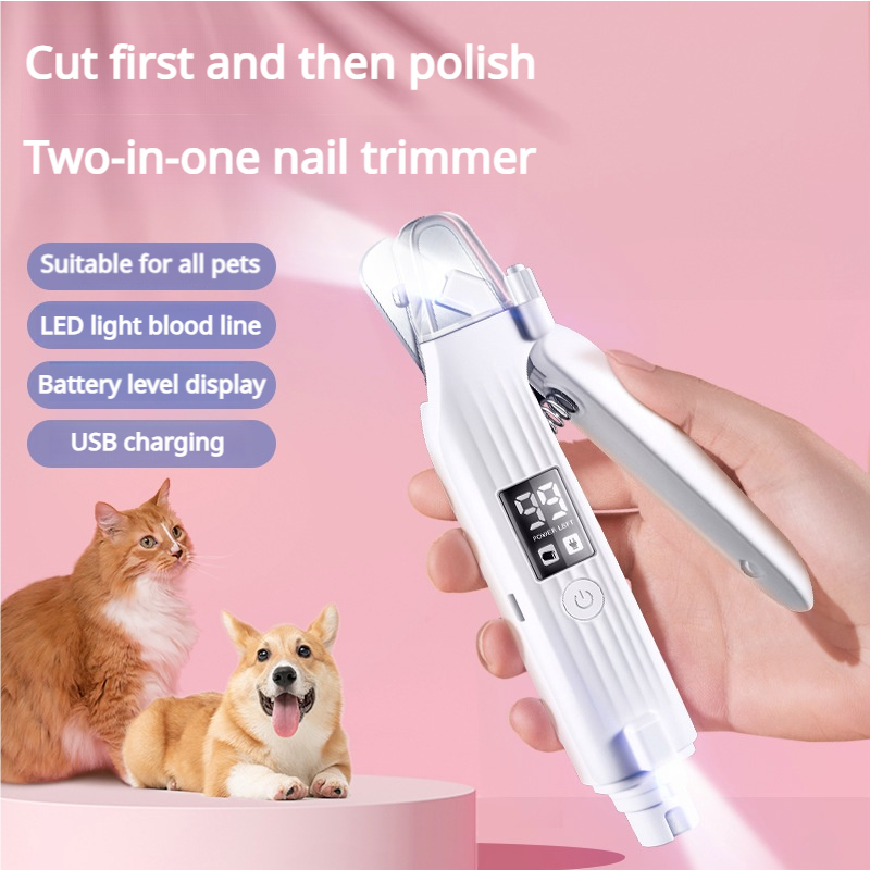 2 IN 1 Dog Cat Nail Grinder, Trimmer Clippers, USB Electric Claw File