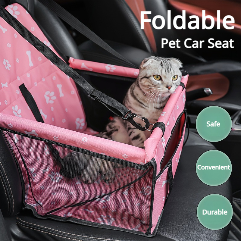 Pet Car Seat, with Clip-On Leash, Breathable, Foldable and Portable